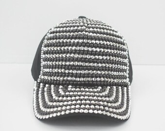 Pearl & Silver Color Sequins Bling Accented Baseball Cap