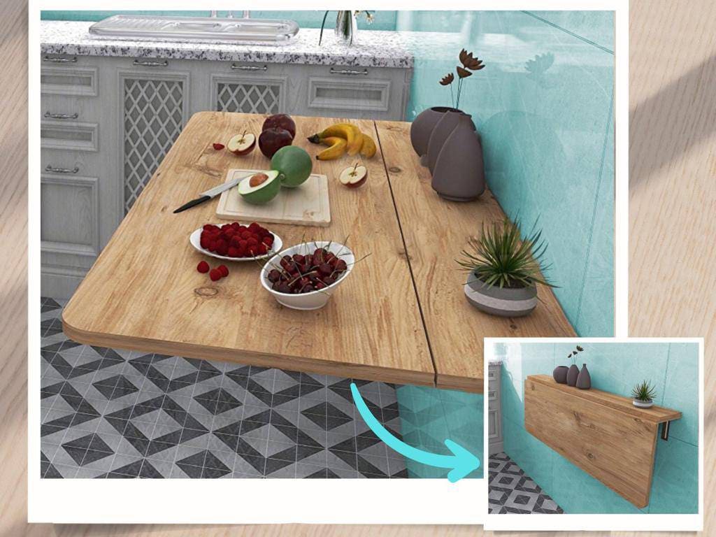 Folding Table With Shelves Wallmounted Folding Table Wooden Etsy