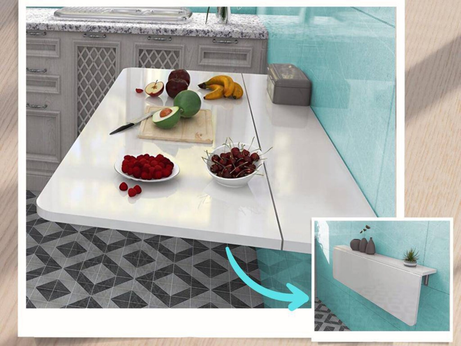 Folding Table With Shelves Wallmounted Folding Table Wooden Etsy