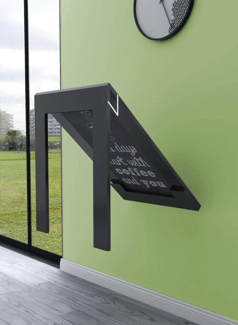 Matte Black Wall Mounted Folding Table Wooden Folding Dining Etsy