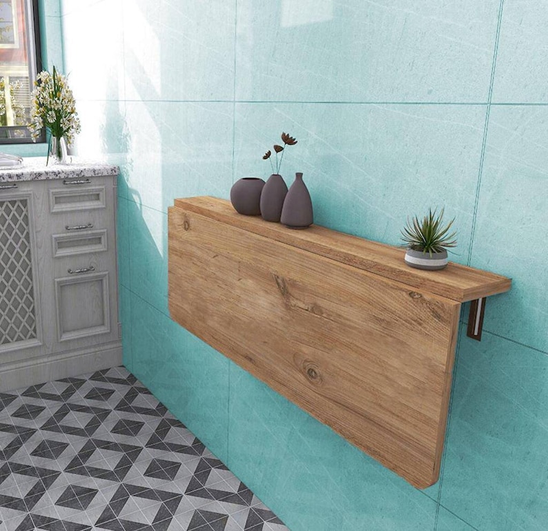 Folding Table With Shelves Wallmounted Folding Table Wooden Etsy