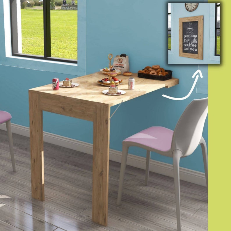 Wall Mounted Murphy Table Foldable Kitchen Table Wooden Etsy