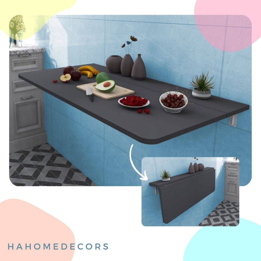 Folding Table With Shelves Wallmounted Folding Table Wooden Etsy