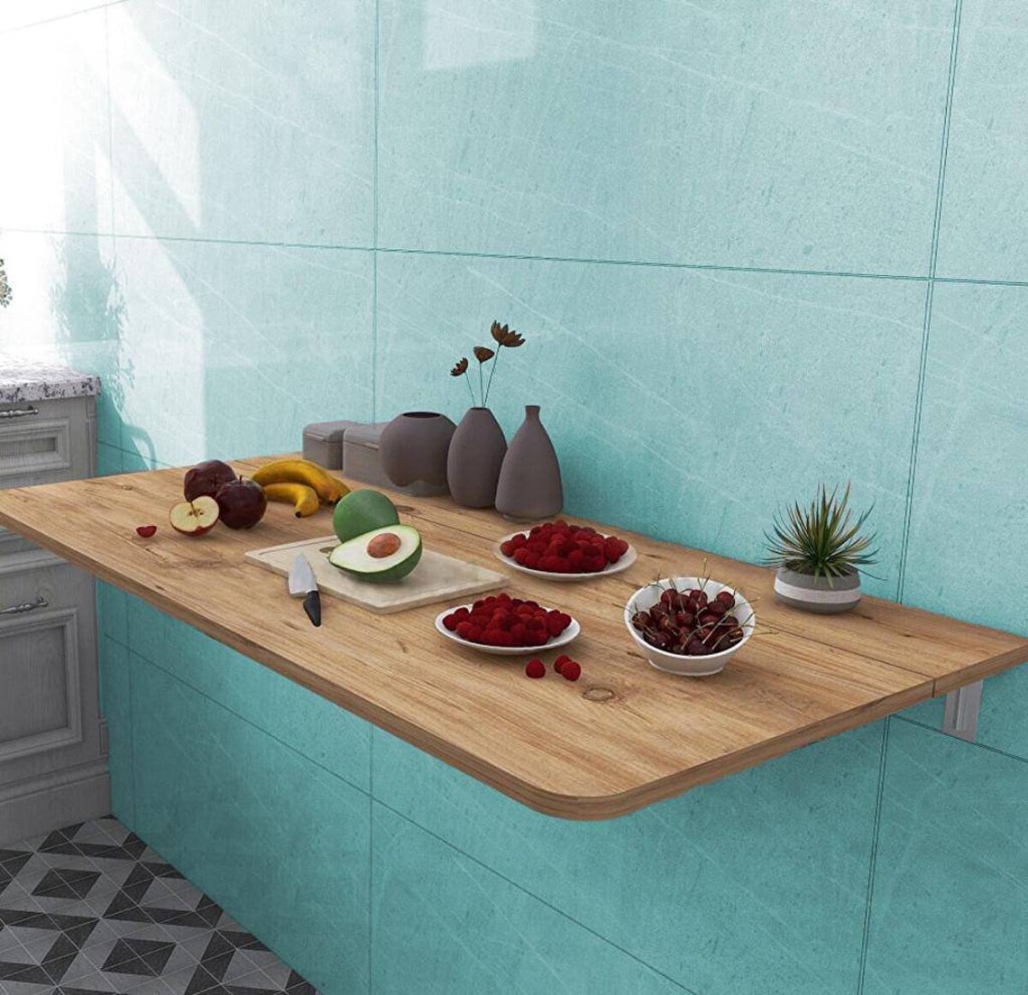 Folding Table With Shelves Wallmounted Folding Table Wooden Etsy