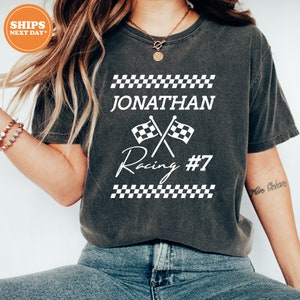 Personalized Racing With Number And Name T-shirt | Custom Racing Shirt | Race Day Shirts | Custom Text |Gift For Race Lover | Comfort Colors