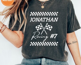 Personalized Racing With Number And Name T-shirt | Custom Racing Shirt | Race Day Shirts | Custom Text |Gift For Race Lover | Comfort Colors