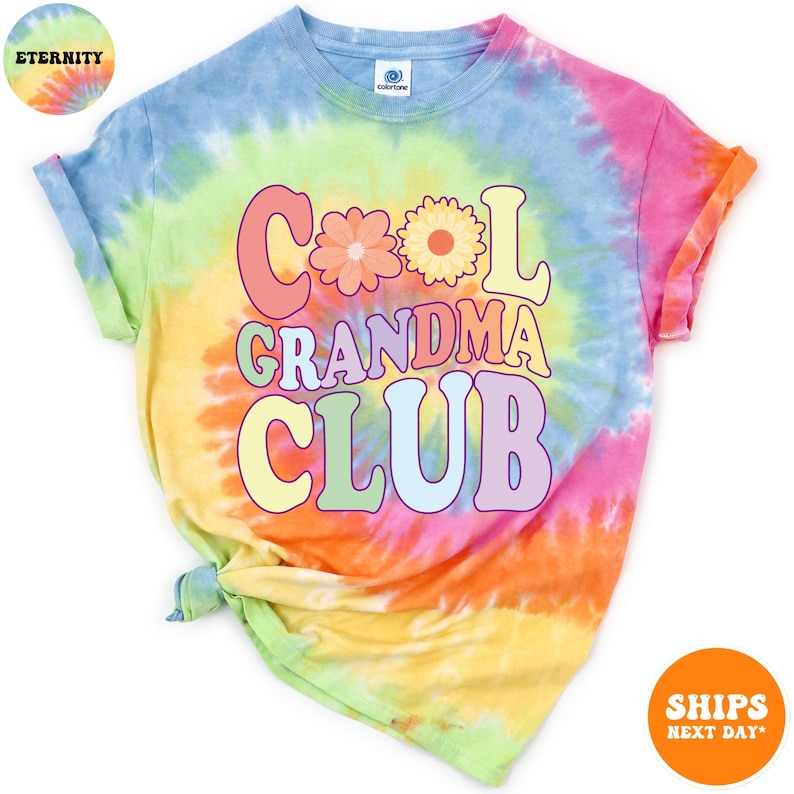 a tie dye shirt that says cool grandma club
