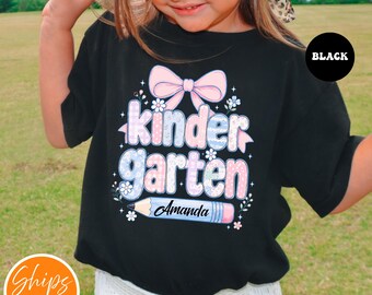 Custom Back to School Shirt for Girls | Personalized First Day of Kindergarten Outfit | Preppy Preschool Tee | Custom Name