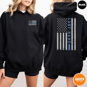 Custom Last Name American Flag Crewneck Sweatshirt | Thin Blue Vertical Line Flag | Personalized Police Shirt | Custom Last Name Gift Hoodie