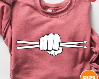 Drum Sweatshirt | Drummer Boyfriend Gift | Drummer Gifts | Drummer Hand Shirt | Drumsticks Art | Rock Music | Band Shirts | Drum Sticks