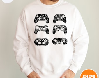 Video Gaming Controllers Crewneck Sweatshirt | Gift for Video Game Player | Video Gamer Retro Graphic Tee | Gift for Gamer | Gaming Hoodie
