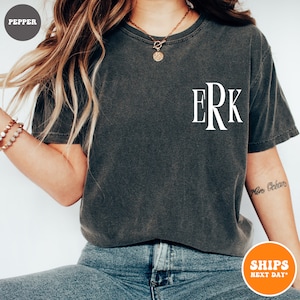 Monogrammed T-shirt | Monogram Unisex Shirt | Bridal Party Wedding Gift | Pocket Monogram | Custom Personalized Shirt | Comfort Colors Tee