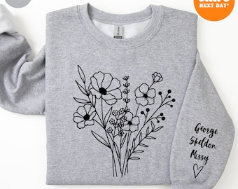 Custom Birth Month Flower Bouquet Sweatshirt | Personalized Gift for Mom | Grandma Garden | Mothers Day | Mama Shirt | Wildflowers Shirt