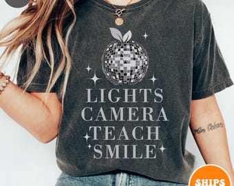 Lights Camera Teach Smile T-shirt | The Tortured Teachers Department | Teacher Appreciation Shirt | Back To School Shirt | Teacher Apple Tee