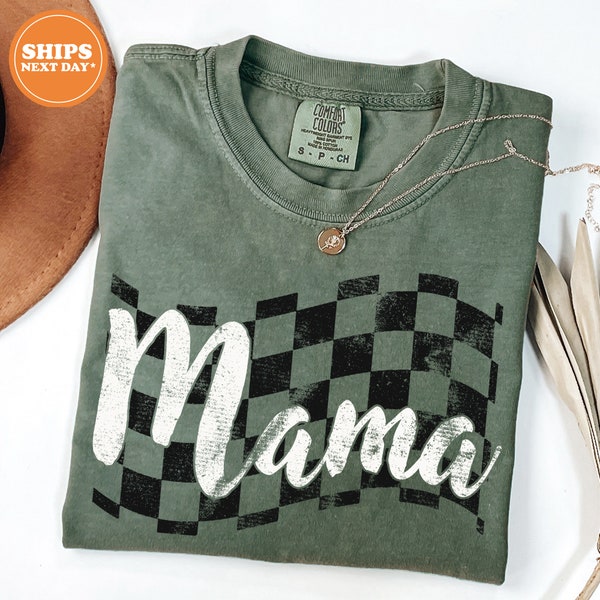 Mama Checkered Flag T-shirt | Race Mom Shirt | Race Day Shirts | Race Life Motor Racing Sports Shirt | Racing Flag | Comfort Colors Tee