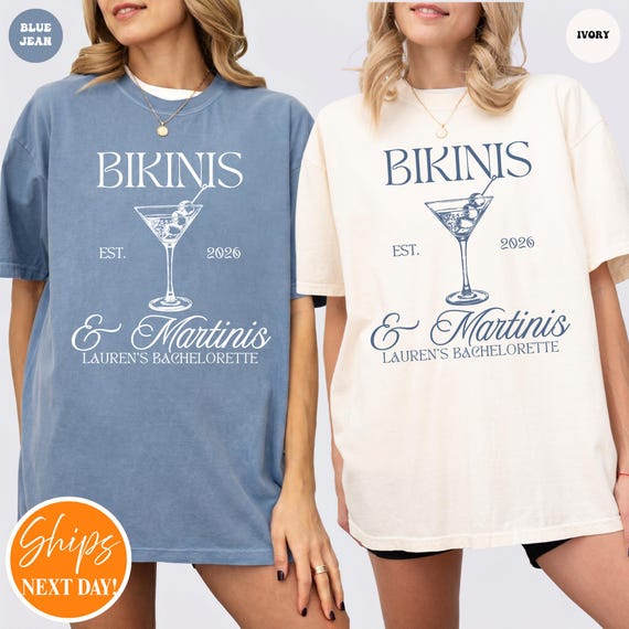 Beach Bachelorette Party T-shirt | Martinis and Bikinis | Custom Bachelorette Shirts | Personalized Luxury Bachelorette | Social Club Bach