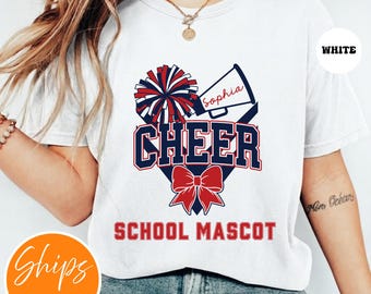 Custom Cheer Shirt | Personalized Mascot Tee | Cheer Mom Name Tshirt | Team Colors Squad Shirt | Trendy Cheerleader Top