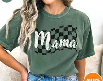 Mama Checkered Flag T-shirt | Race Mom Shirt | Race Day Shirts | Race Life Motor Racing Sports Shirt | Racing Flag | Vintage Checkered Shirt