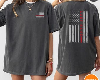 Custom Last Name Firefighter T-shirt | Gift For Firefighter Wife | Personalized Firefighter Shirt | Custom Fireman Gift | Red Line Flag Tee
