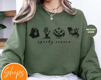Spooky Season Sweatshirt | Goth Halloween Shirt | Minimalist Fall Graphic Top | Trendy Gothic Clothing | Chic Witchy Aesthetic Apparel