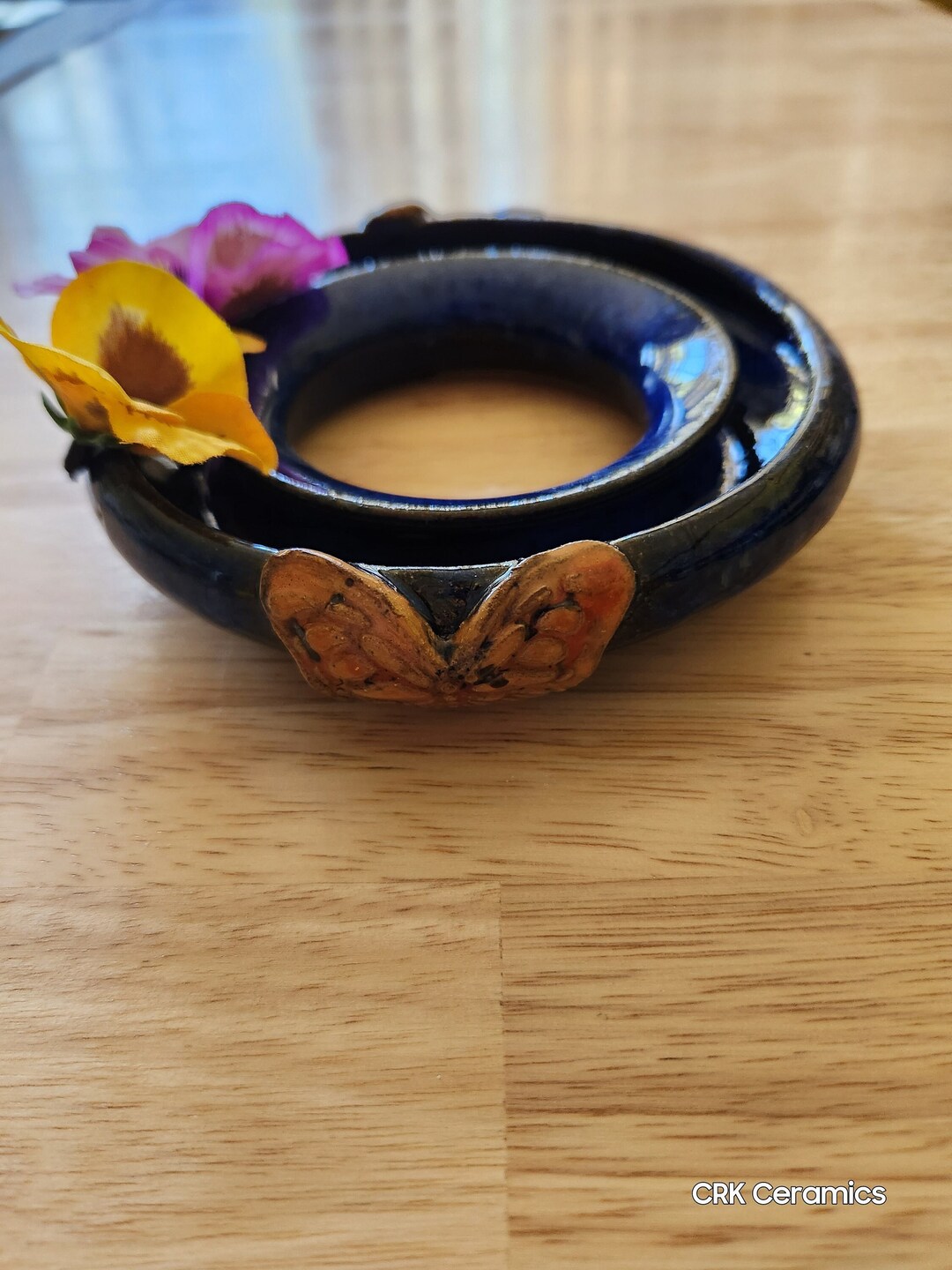 Plumeria Vase With Butterfly Appliques, Pansy Vase, Ring Vase, Holds