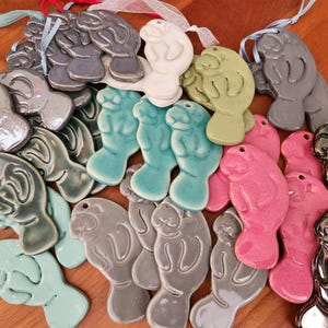 Handmade Ceramic Manatee Ornament: Colorful Pottery Christmas Decor