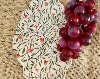 Handmade Floral Ceramic Trinket Dish: Pink flowered Pottery Platter
