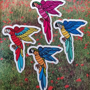 Papageien Sticker Set 4tlg. - Aufkleber für Scrapbooking / DIY / Journaling oder in wasserfest & UV-beständiger Variante für draußen