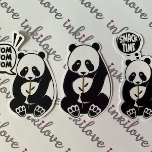3tlg. Süßes Snack Panda Sticker Set - Aufkleber für Scrapbooking / DIY / Journaling oder in wasserfester & UV-beständiger Variante für draußen