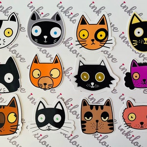 Süße Katzengesichter Sticker Set, 12tlg. - Aufkleber für Scrapbooking / DIY / Journaling oder in UV- & wasserfester Variante für draußen!