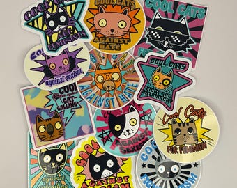 Coole Katzen Sticker Set 12tlg. für Feminismus, gegen Rassismus, Sexismus, Hass - Aufkleber für Scrapbooking oder in wasser- & UV-beständig