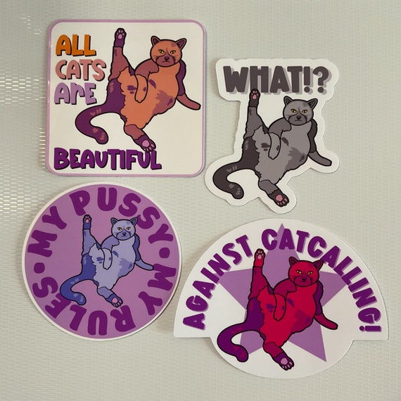 Protest Cat Sticker Set 4tlg. groß - Aufkleber für Scrapbooking / DIY / Journaling oder in wasserfest & UV-beständiger Variante für draußen!
