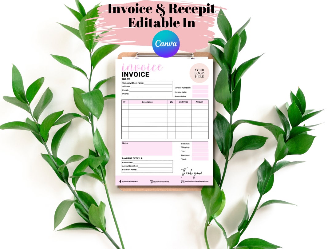 Editable Invoice and Recepit Minimalist Template Small Business Custom Editable Invoice and Recepit Minimalist Template Small Business Custom
