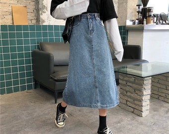 Long Denim Skirt - Etsy