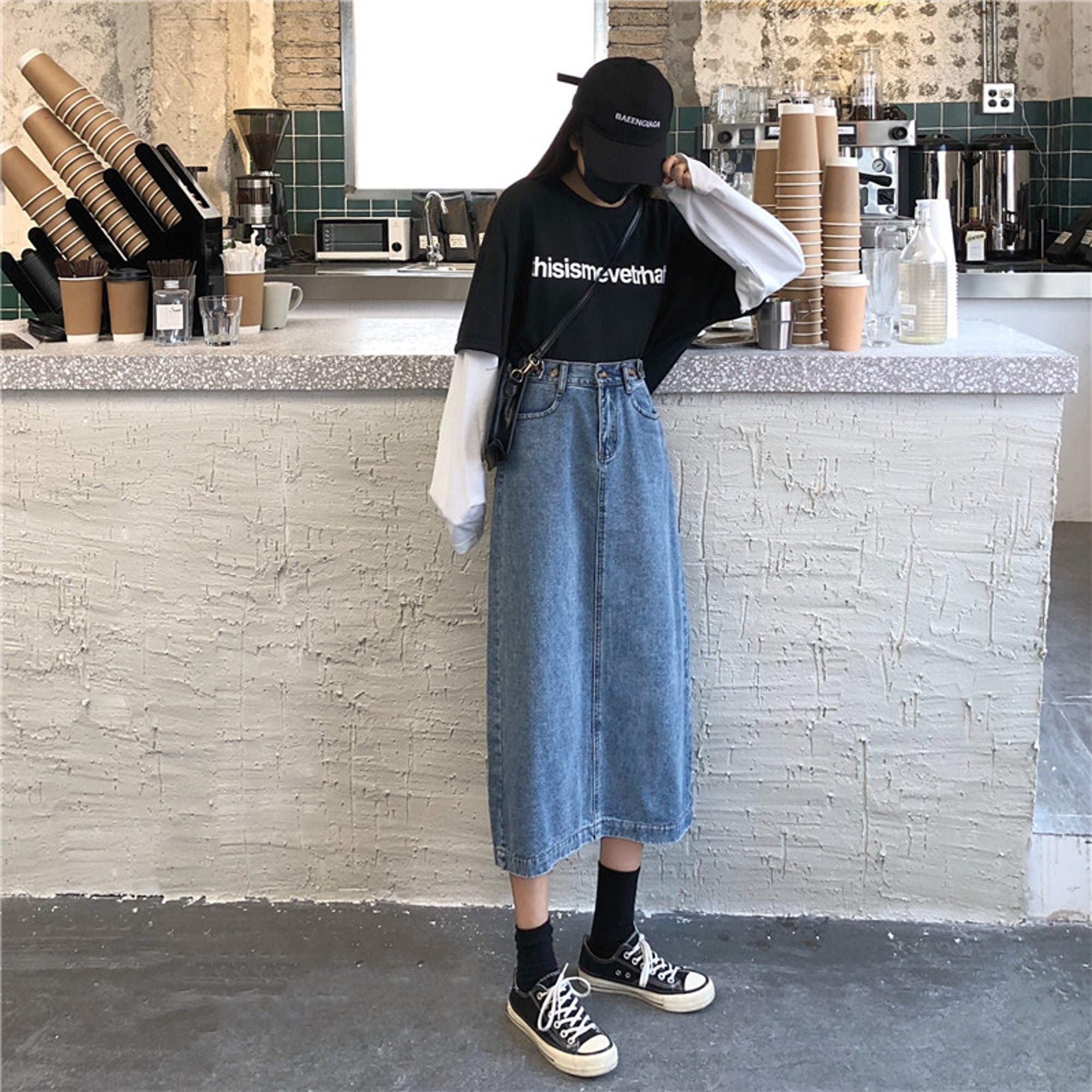 Y2K Vintage Front Split High Wasit Jeans Skirt Long Denim - Etsy Australia