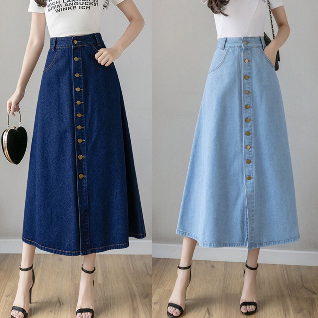 Fashion Ankle Length Denim Skirt Women's High Waist Etsy