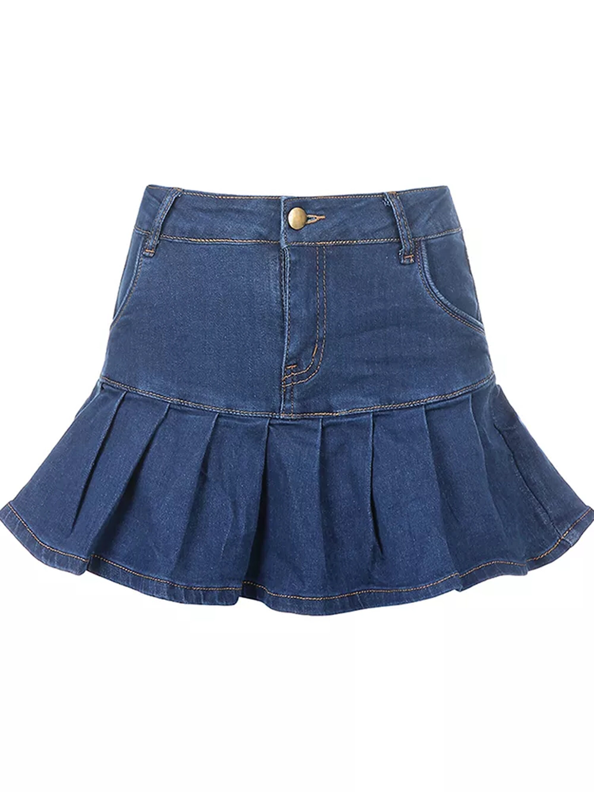 Y2K Harajuku Punk Denim Mini Pleated Skirt Summer High Waist - Etsy