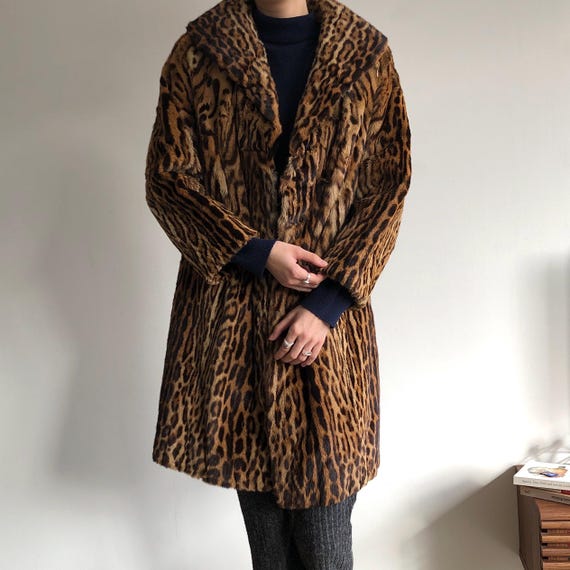 Real Fur Leopard Print Coat Jacket M Lynx Spotted Warm Cozy Winter