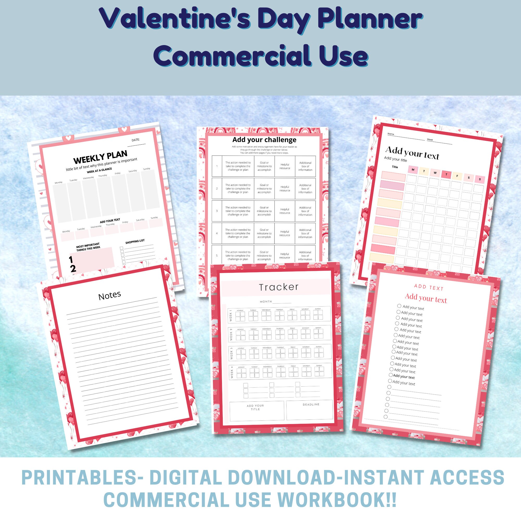 Commercial Use Canva Valentine Planner Journal Template Kit, Editable ...