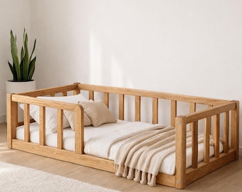 Frame peuterbed platform montessorivloer met rails, ronde hoeken