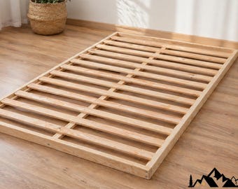 Bedframe Japanse vloer, laag platformbed, minimalistisch houten bed, Japandi-bedframe, bed voor volwassenen in tatamistijl