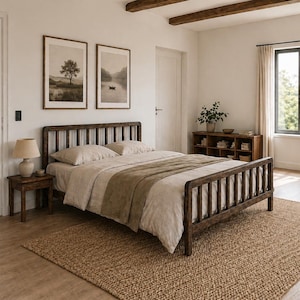 Struttura letto rustica in legno, letto a piattaforma minimalista, letto per adulti in legno massello