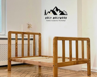 Classic wooden single Toddler Platform Bed Frame with Slats & Rounded Corners