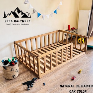 Kinder-Kinderzimmer-Platform Montessori-Bodenbett für Kleinkinder mit abgerundeten Ecken Lattenrost Schienen 60 cm Möbel Kinderbett 200x120
