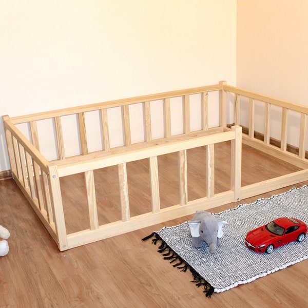 Sol en bois pour enfants, lit mezzanine pour bébé, fille Montessori pour tout-petit, cadre de lit avec barrières, garde-corps, meubles, petit espace, queen, lits jumeaux