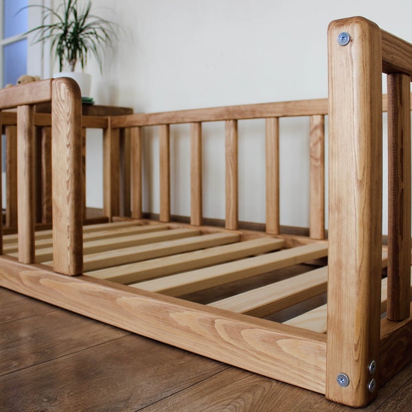 Kinderbedplatform Montessorivloer peuter Bedframe met RONDE HOEKEN lattenbodems Kinderbedhekmeubilair bodenbett Kinderbett