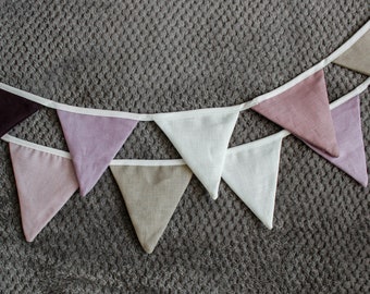 Boho neutral scandi linen cotton Child kids room wall decor birthday garland triangle flag banner decorations pastel bunting flags baby boy