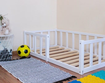 Kinderbett letto Montessori floor toddler loft bed frame with slats rails Platform bed frame Children's bed with railing furniture Bodenbett
