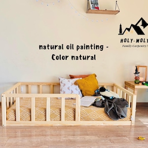 Lit enfant cabane letto Plattform Kleinkind Kinderzimmer Montessori Boden Bettrahmen mit Schienen