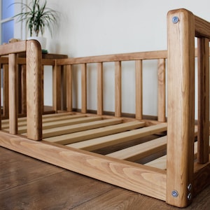 Montessori Floor Toddler Platform Bed Frame with Slats & Rounded Corners